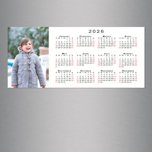 Voeg uw foto 2026 Kalender op White Magnet