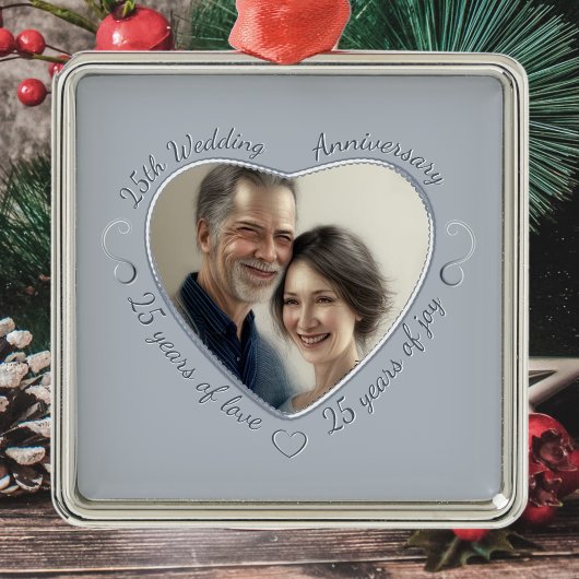 Voeg uw foto 25 jaar huwelijk toe metalen ornament