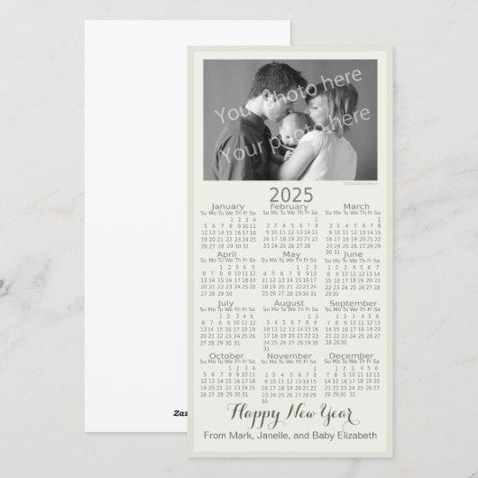 Voeg uw foto elegante 2025 kalender nieuwjaar toe feestdagenkaart (Voorkant / Achterkant)