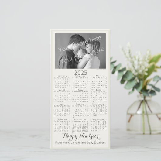 Voeg uw foto elegante 2025 kalender nieuwjaar toe feestdagenkaart (Staand voorkant)