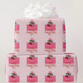 Voeg uw foto met kerstrood en roze toe cadeaupapier