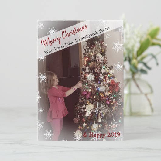 Voeg uw foto Snowflake Black en witte kerst toe Kaart (Staand voorkant)