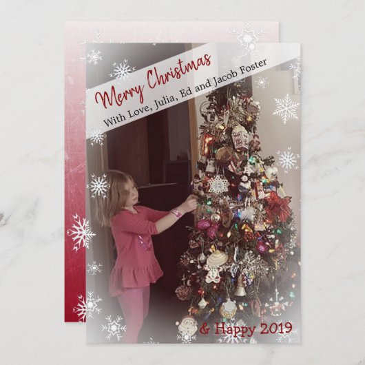 Voeg uw foto Snowflake Black en witte kerst toe Kaart (Voorkant / Achterkant)