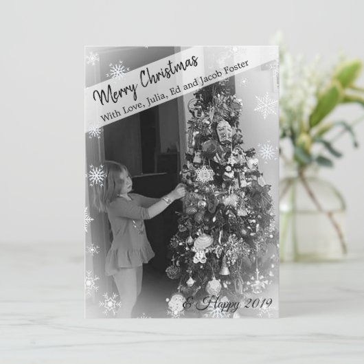 Voeg uw foto Snowflake Black en witte kerst toe Kaart (Staand voorkant)