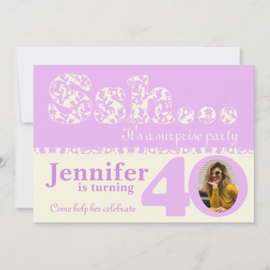 Voeg uw foto ssh verrassing 40e verjaardag uitnodi kaart (Voorkant)