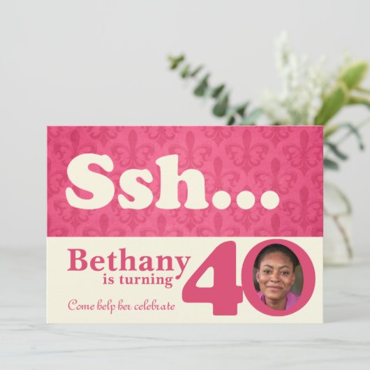 Voeg uw foto ssh verrassing 40e verjaardag uitnodi kaart (Staand voorkant)