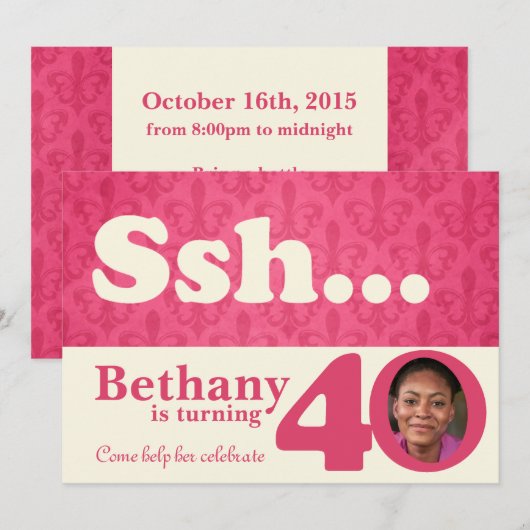 Voeg uw foto ssh verrassing 40e verjaardag uitnodi kaart (Voorkant / Achterkant)