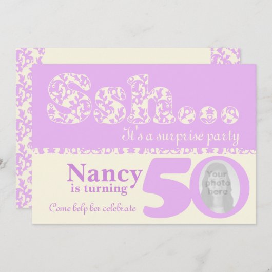 Voeg uw foto ssh verrassing 50e verjaardag uitnodi kaart (Voorkant / Achterkant)