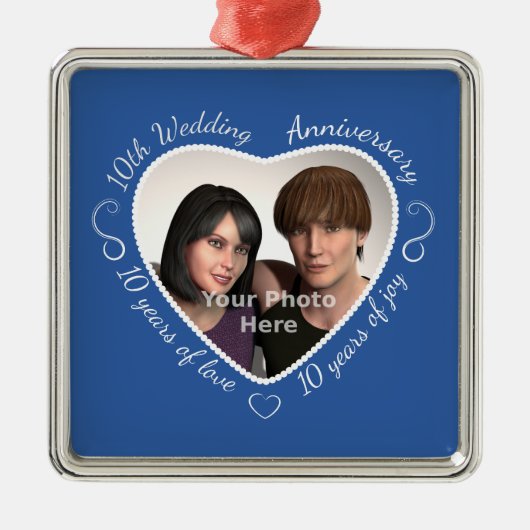 Voeg uw foto toe 10 jaar huwelijk metalen ornament (Voorkant)