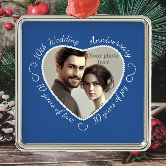 Voeg uw foto toe 10 jaar huwelijk metalen ornament