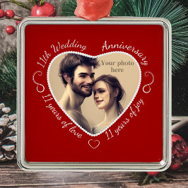 Voeg uw foto toe 11 jaar huwelijk metalen ornament