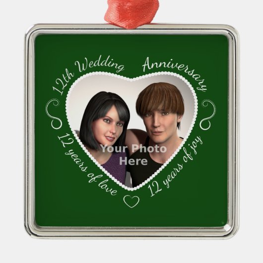Voeg uw foto toe 12 jaar huwelijk metalen ornament (Voorkant)