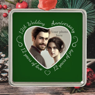 Voeg uw foto toe 12 jaar huwelijk metalen ornament