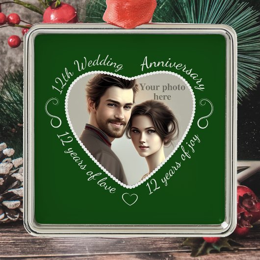 Voeg uw foto toe 12 jaar huwelijk metalen ornament