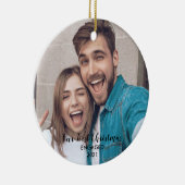 Voeg uw foto toe aan onze eerste kerstman, Mr & Mr Keramisch Ornament (Rechts)