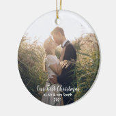 Voeg uw foto toe aan onze eerste kerstman, Mr & Mr Keramisch Ornament (Links)