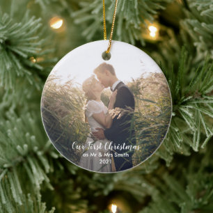 Voeg uw foto toe aan onze eerste kerstman, Mr & Mr Keramisch Ornament