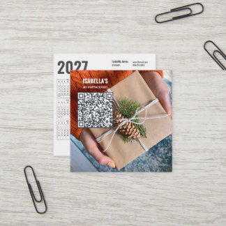 Voeg uw foto toe, Aangepaste QR-code 2027 Agenda Vierkante Visitekaartje