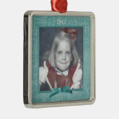Voeg uw foto toe - Aqua Chenille Square Sjabloon Metalen Ornament (Rechts)
