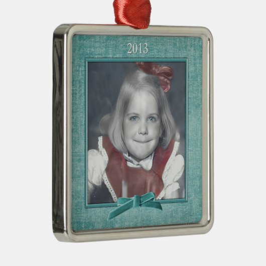 Voeg uw foto toe - Aqua Chenille Square Sjabloon Metalen Ornament (Rechts)