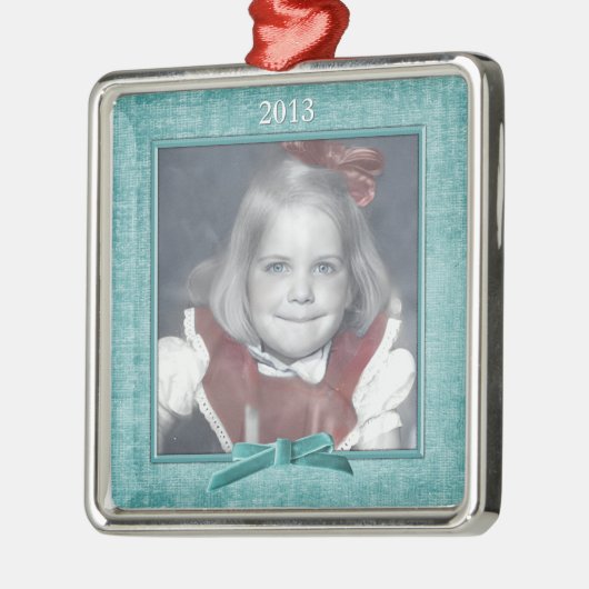 Voeg uw foto toe - Aqua Chenille Square Sjabloon Metalen Ornament (Links)