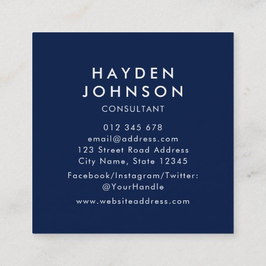 Voeg uw foto toe Eenvoudige minimalistische bewerk Vierkante Visitekaartje (Achterkant)