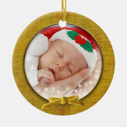 Voeg uw foto toe - Gold Chenille Round Sjabloon Keramisch Ornament (Voorkant)