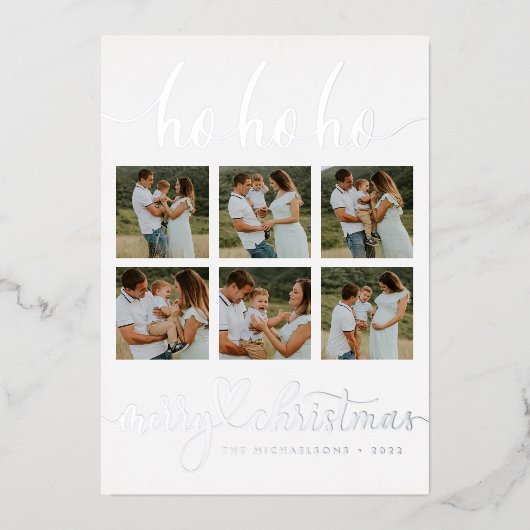 VOEG UW FOTO TOE | Ho Ho Merry Kerstmis Folie Feestdagenkaart (Voorkant)