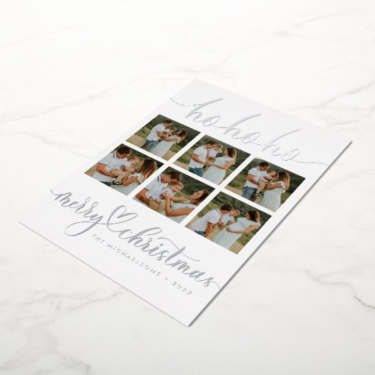 VOEG UW FOTO TOE | Ho Ho Merry Kerstmis Folie Feestdagenkaart (Gedraaid)