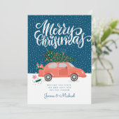 VOEG UW FOTO TOE | Kerst-winterwagen Kaart (Staand voorkant)