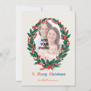 Voeg Uw Foto Toe Klassieke Kerst Vakantiekaart Feestdagenkaart