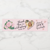 Voeg uw foto toe Roze Afstuderen Dank u Waterfles Etiket (Enkel label)