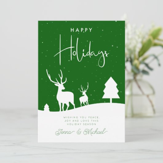 VOEG UW FOTO TOE | Winter Deer Snowflakes Kaart (Staand voorkant)