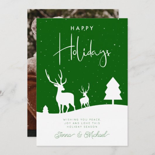 VOEG UW FOTO TOE | Winter Deer Snowflakes Kaart (Voorkant / Achterkant)