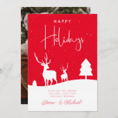 VOEG UW FOTO TOE | Winter Deer Snowflakes Kaart (Voorkant / Achterkant)