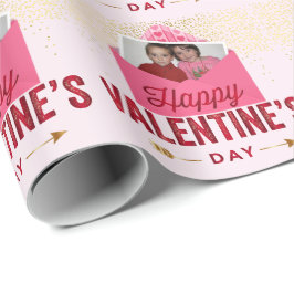 Voeg uw foto Valentijnse rode en roze envelop toe Cadeaupapier