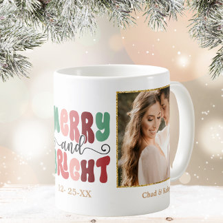 Voeg uw foto Vrolijk en helder Kerstmis Koffiemok