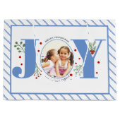 Voeg uw foto's blauwe JOY en strepen toe Groot Cadeauzakje (Voorkant)