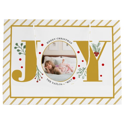 Voeg uw foto's gouden JOY en strepen toe Groot Cadeauzakje (Achterkant)