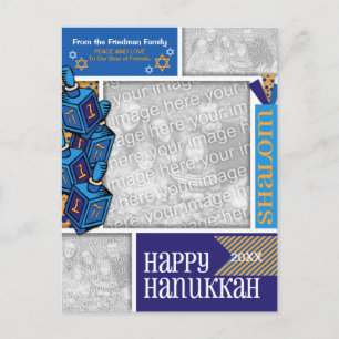 VOEG UW FOTO'S Hanukkah Whimsical Dreidel Feestdagenkaart