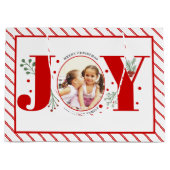 Voeg uw foto's rode JOY en strepen toe Groot Cadeauzakje (Voorkant)