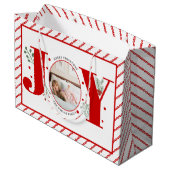 Voeg uw foto's rode JOY en strepen toe Groot Cadeauzakje (Achterkant Gekanteld)