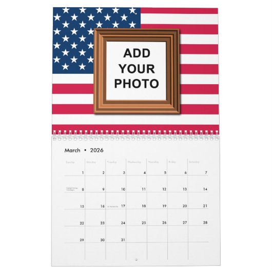 Voeg uw foto's toe American Flag Patriotic 2025 Kalender (Mar 2026)