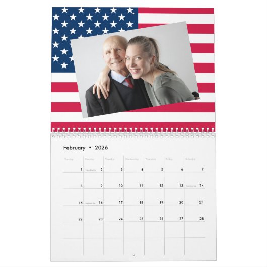 Voeg uw foto's toe American Flag Patriotic 2026 Kalender (Feb 2026)