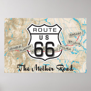 voeg uw foto'sRoute 66 Poster van de Kaart toe