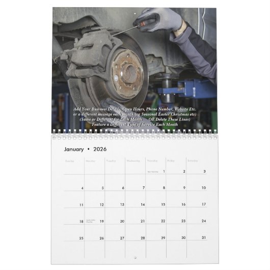 Voeg uw gegevens toe - Autoreparatiebedrijf 20xx Kalender (Jan 2026)