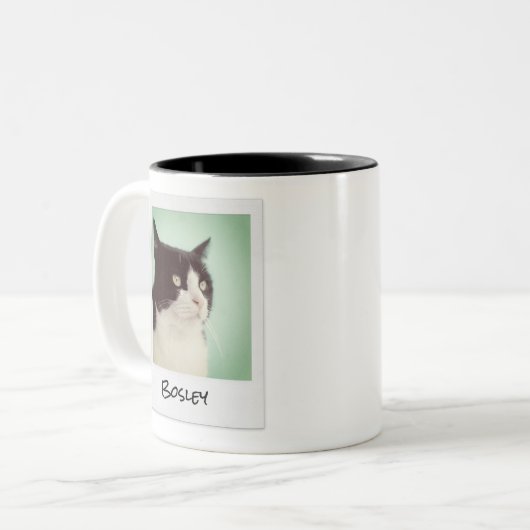Voeg uw huisdier foto Retro Instant Camera toe Tweekleurige Koffiemok (Voorkant links)