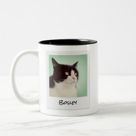 Voeg uw huisdier foto Retro Instant Camera toe Tweekleurige Koffiemok (Links)