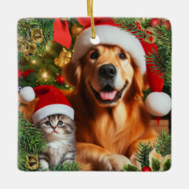 Voeg uw huisdier- of gezelfoto / Kerstkrans toe Keramisch Ornament