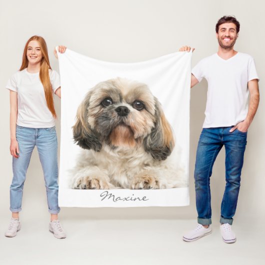 Voeg uw huisproefportret toe Shih Tzu Dog Persoonl Fleece Deken (In situ)